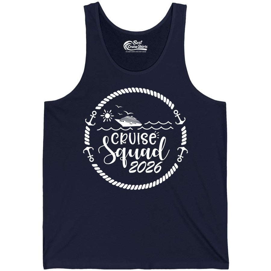 Cruise Squad 2026 Shirt - Family Cruise Shirt Group Apparel (Tank Top) in Navy - Cruise Squad 2026 Shirt - Nautical Rope Anchor Family Group Tee