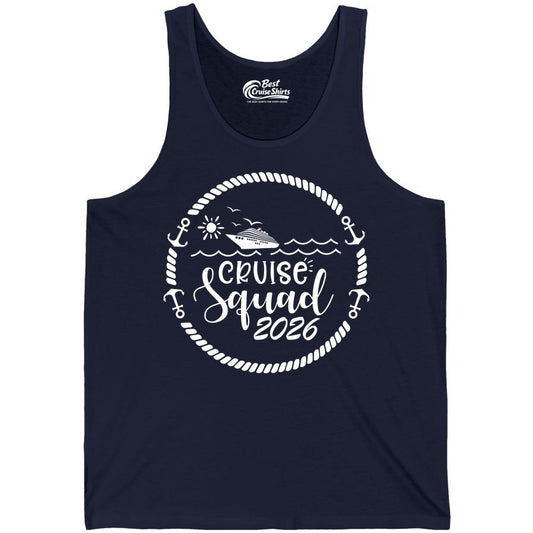 Cruise Squad 2026 Shirt - Family Cruise Shirt Group Apparel (Tank Top) in Navy - Cruise Squad 2026 Shirt - Nautical Rope Anchor Family Group Tee
