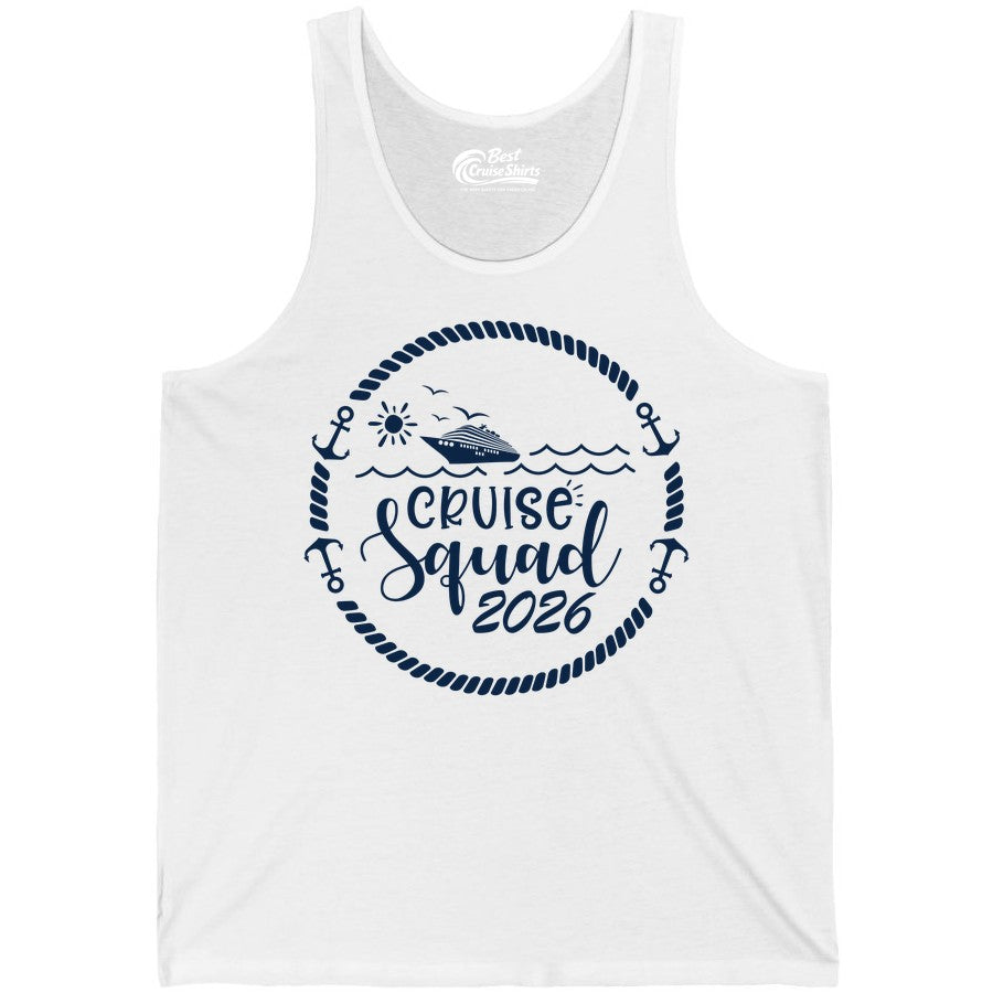 Cruise Squad 2026 Shirt - Family Cruise Shirt Group Apparel (Tank Top) in White - Cruise Squad 2026 Shirt - Nautical Rope Anchor Family Group Tee