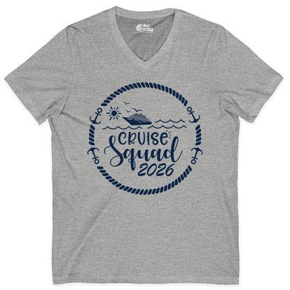 Cruise Squad 2026 Shirt - Family Cruise Shirt Group Apparel (V-Neck) in Athletic Heather - Cruise Squad 2026 Shirt - Nautical Rope Anchor Family Group Tee
