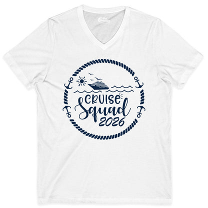 Cruise Squad 2026 Shirt - Family Cruise Shirt Group Apparel (V-Neck) in White - Cruise Squad 2026 Shirt - Nautical Rope Anchor Family Group Tee