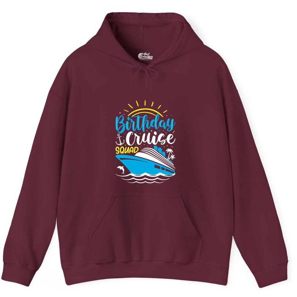 Birthday Cruise Squad Shirts - Fun Cruise Birthday Party Apparel (Hoodie) in Maroon - Birthday Cruise Squad Nautical Party Shirt for Group Celebrations