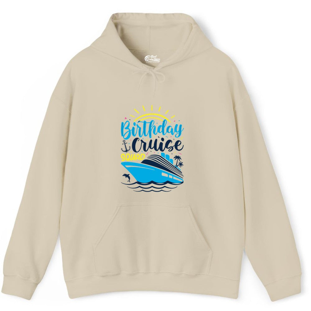 Birthday Cruise Squad Shirts - Fun Cruise Birthday Party Apparel (Hoodie) in Sand - Birthday Cruise Squad Nautical Party Shirt for Group Celebrations