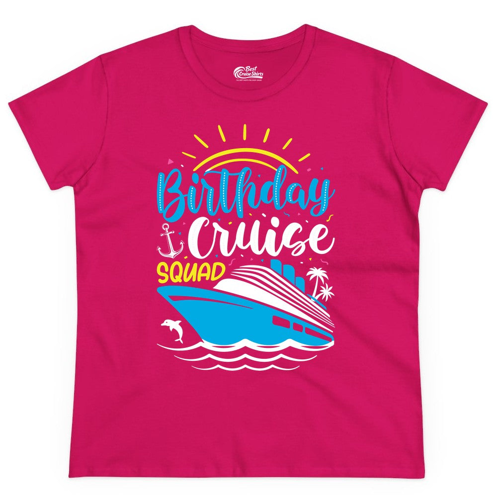 Birthday Cruise Squad Shirts - Fun Cruise Birthday Party Apparel (Ladies Tee) in Heliconia - Birthday Cruise Squad Nautical Party Shirt for Group Celebrations
