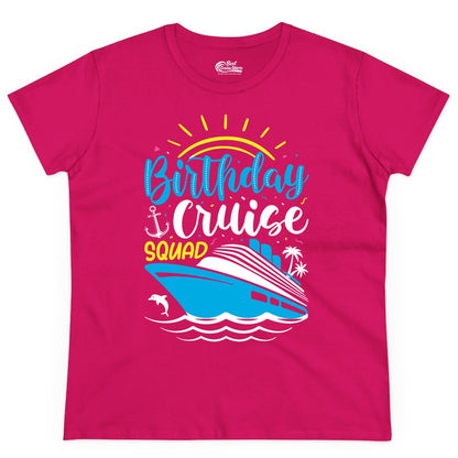 Birthday Cruise Squad Shirts - Fun Cruise Birthday Party Apparel (Ladies Tee) in Heliconia - Birthday Cruise Squad Nautical Party Shirt for Group Celebrations