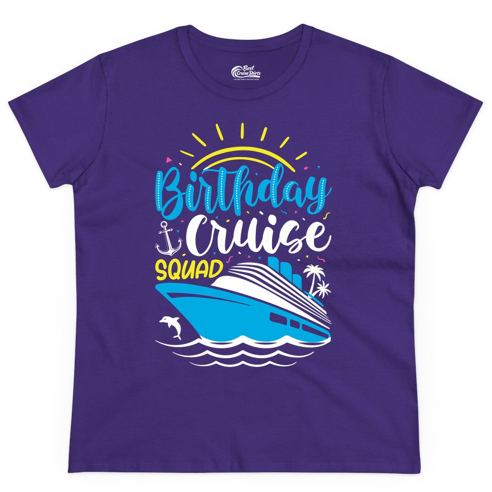 Birthday Cruise Squad Shirts - Fun Cruise Birthday Party Apparel (Ladies Tee) in Purple - Birthday Cruise Squad Nautical Party Shirt for Group Celebrations