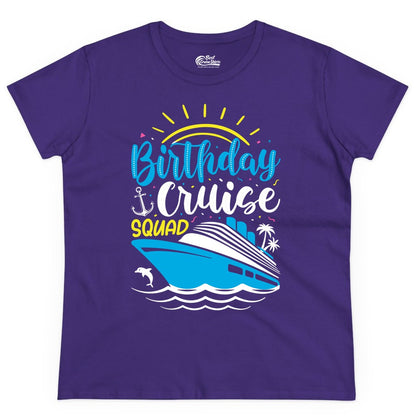 Birthday Cruise Squad Shirts - Fun Cruise Birthday Party Apparel (Ladies Tee) in Purple - Birthday Cruise Squad Nautical Party Shirt for Group Celebrations