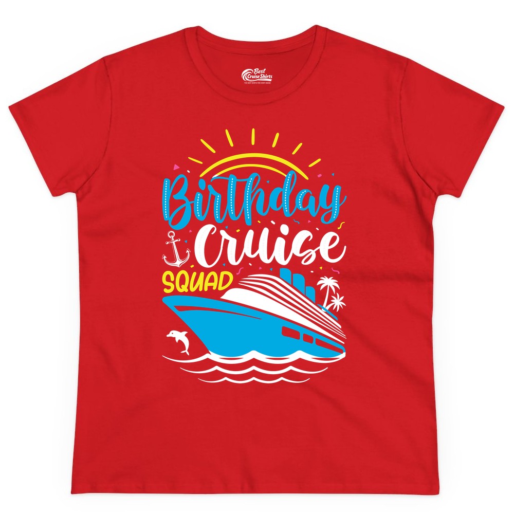 Birthday Cruise Squad Shirts - Fun Cruise Birthday Party Apparel (Ladies Tee) in Red - Birthday Cruise Squad Nautical Party Shirt for Group Celebrations