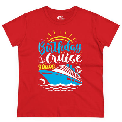 Birthday Cruise Squad Shirts - Fun Cruise Birthday Party Apparel (Ladies Tee) in Red - Birthday Cruise Squad Nautical Party Shirt for Group Celebrations
