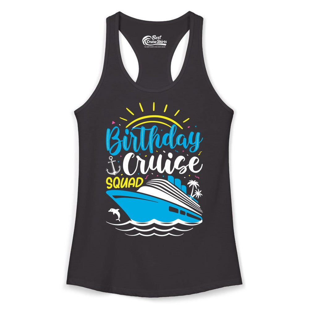 Birthday Cruise Squad Shirts - Fun Cruise Birthday Party Apparel (Ladies Tank) in Black - Birthday Cruise Squad Nautical Party Shirt for Group Celebrations