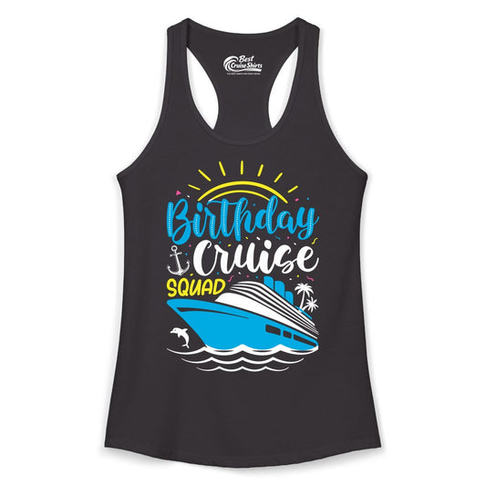 Birthday Cruise Squad Shirts - Fun Cruise Birthday Party Apparel (Ladies Tank) in Black - Birthday Cruise Squad Nautical Party Shirt for Group Celebrations