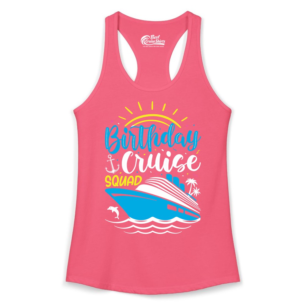 Birthday Cruise Squad Shirts - Fun Cruise Birthday Party Apparel (Ladies Tank) in Hot Pink - Birthday Cruise Squad Nautical Party Shirt for Group Celebrations