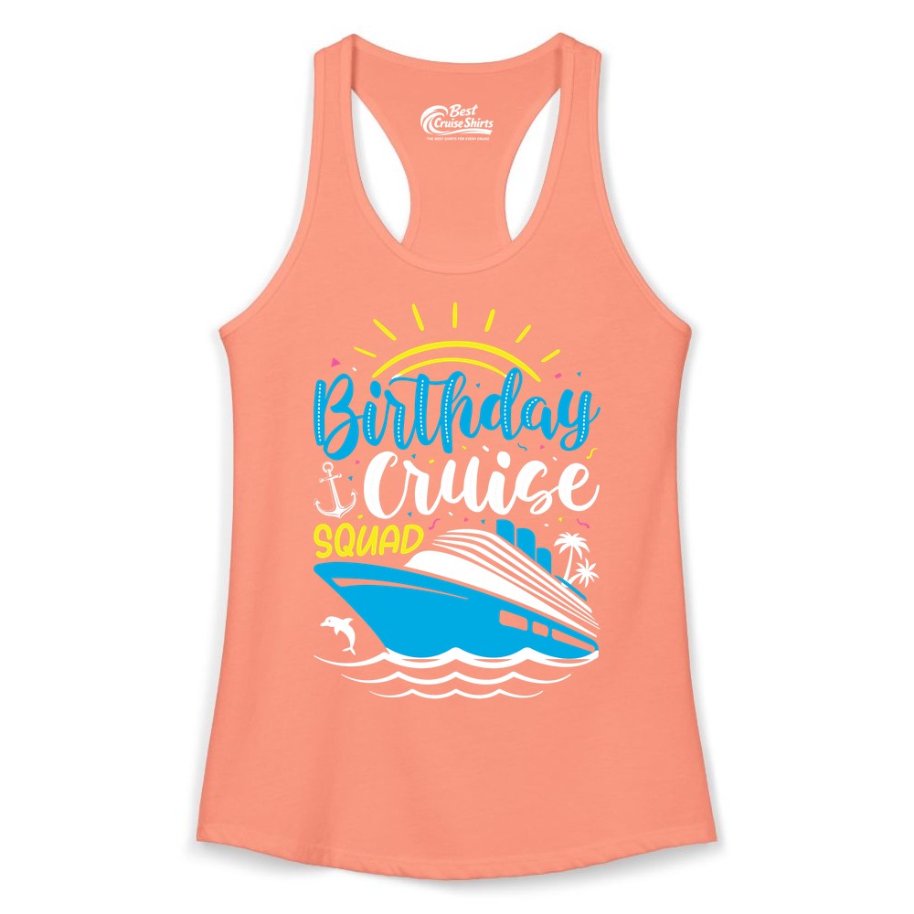 Birthday Cruise Squad Shirts - Fun Cruise Birthday Party Apparel (Ladies Tank) in Solid Light Orange - Birthday Cruise Squad Nautical Party Shirt for Group Celebrations