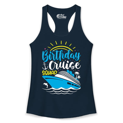 Birthday Cruise Squad Shirts - Fun Cruise Birthday Party Apparel (Ladies Tank) in Solid Midnight Navy - Birthday Cruise Squad Nautical Party Shirt for Group Celebrations