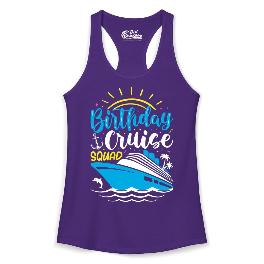 Birthday Cruise Squad Shirts - Fun Cruise Birthday Party Apparel (Ladies Tank) in Solid Purple Rush - Birthday Cruise Squad Nautical Party Shirt for Group Celebrations