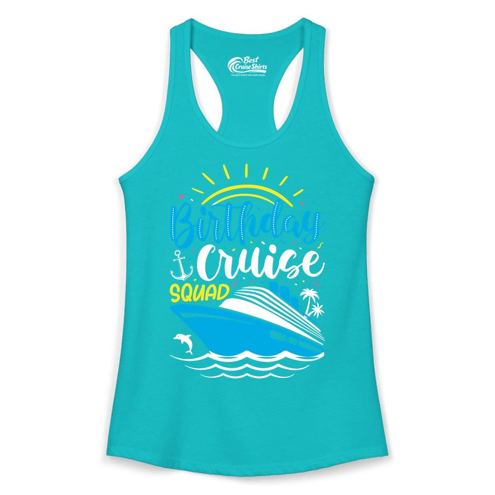 Birthday Cruise Squad Shirts - Fun Cruise Birthday Party Apparel (Ladies Tank) in Tahiti Blue - Birthday Cruise Squad Nautical Party Shirt for Group Celebrations