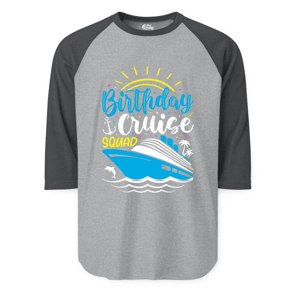 Birthday Cruise Squad Shirts - Fun Cruise Birthday Party Apparel (Raglan) in Heather GreyHeather Charcoal - Birthday Cruise Squad Nautical Party Shirt for Group Celebrations