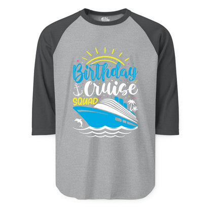 Birthday Cruise Squad Shirts - Fun Cruise Birthday Party Apparel (Raglan) in Heather GreyHeather Charcoal - Birthday Cruise Squad Nautical Party Shirt for Group Celebrations