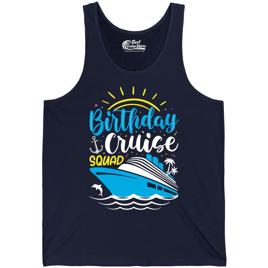 Birthday Cruise Squad Shirts - Fun Cruise Birthday Party Apparel (Tank Top) in Navy - Birthday Cruise Squad Nautical Party Shirt for Group Celebrations