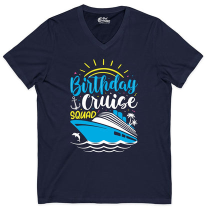 Birthday Cruise Squad Shirts - Fun Cruise Birthday Party Apparel (V-Neck) in Navy - Birthday Cruise Squad Nautical Party Shirt for Group Celebrations