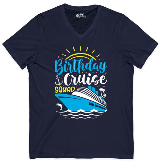 Birthday Cruise Squad Shirts - Fun Cruise Birthday Party Apparel (V-Neck) in Navy - Birthday Cruise Squad Nautical Party Shirt for Group Celebrations