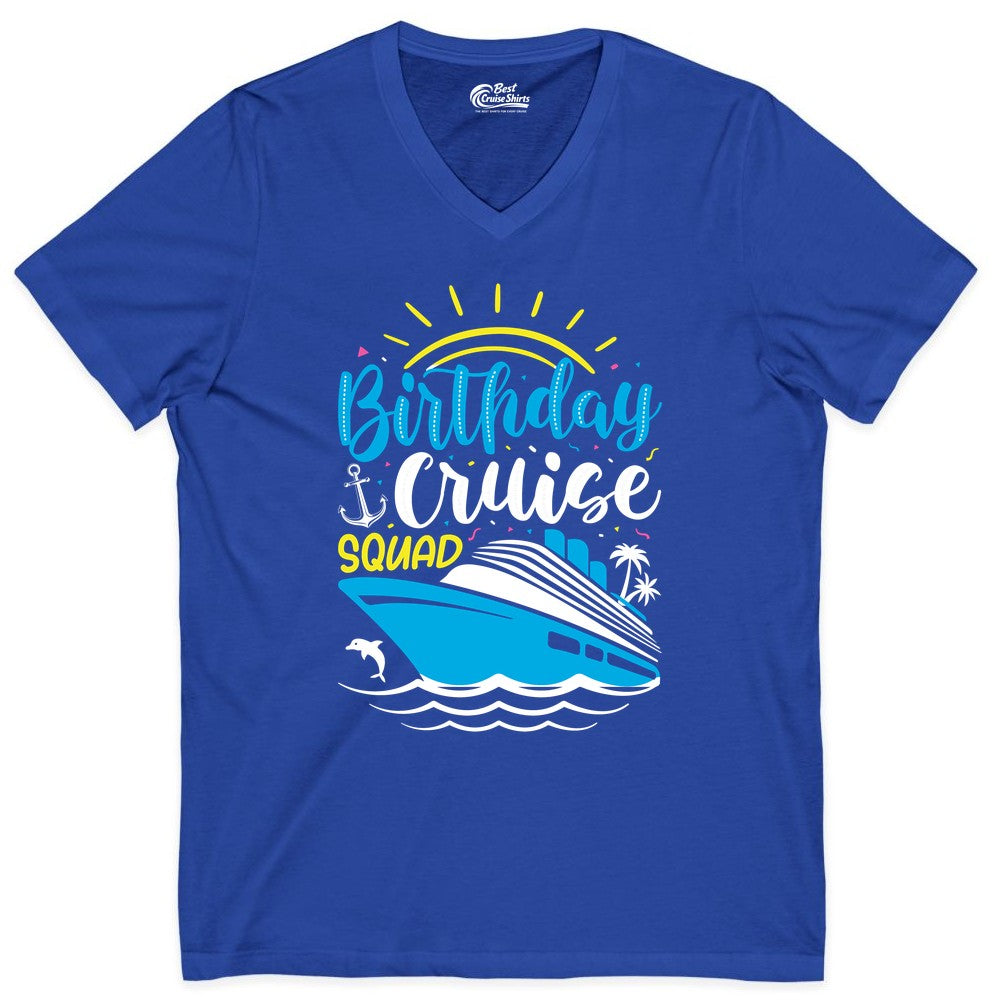 Birthday Cruise Squad Shirts - Fun Cruise Birthday Party Apparel (V-Neck) in True Royal - Birthday Cruise Squad Nautical Party Shirt for Group Celebrations