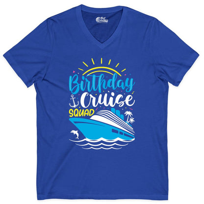 Birthday Cruise Squad Shirts - Fun Cruise Birthday Party Apparel (V-Neck) in True Royal - Birthday Cruise Squad Nautical Party Shirt for Group Celebrations