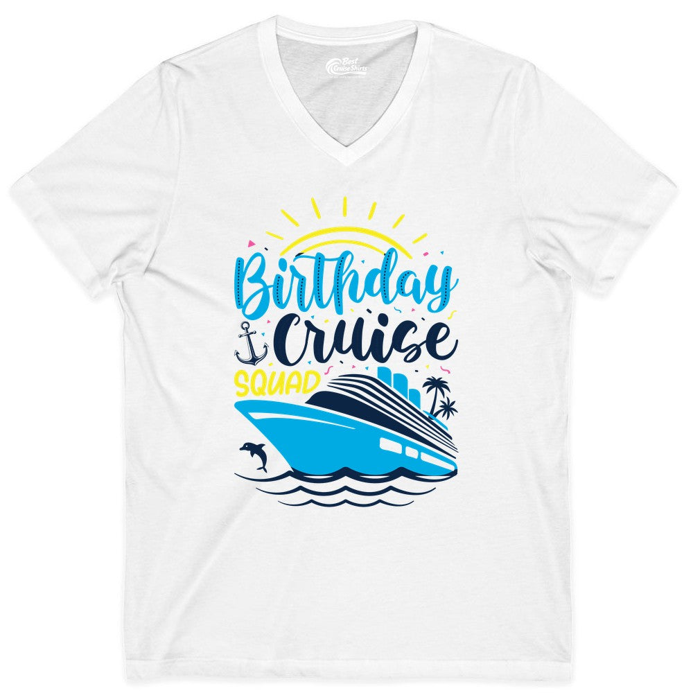 Birthday Cruise Squad Shirts - Fun Cruise Birthday Party Apparel (V-Neck) in White - Birthday Cruise Squad Nautical Party Shirt for Group Celebrations