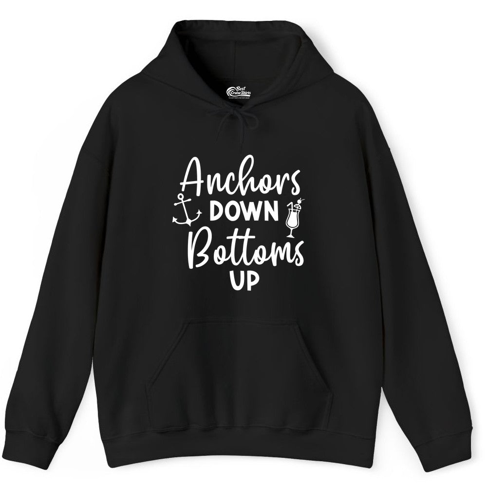 Anchors Down Bottoms Up Shirt - Funny Cruise Drinking Nautical Tee (Hoodie) in Black - Anchors Down Bottoms Up Nautical Drinking Cruise Party Shirt