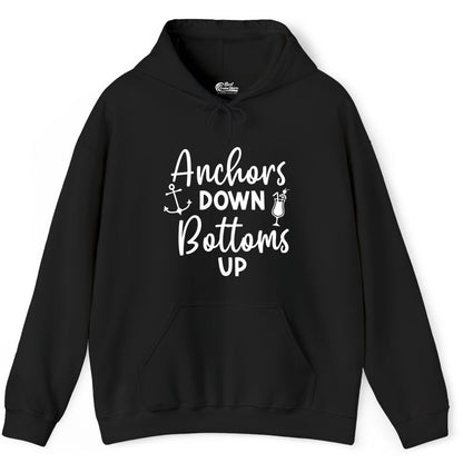 Anchors Down Bottoms Up Shirt - Funny Cruise Drinking Nautical Tee (Hoodie) in Black - Anchors Down Bottoms Up Nautical Drinking Cruise Party Shirt