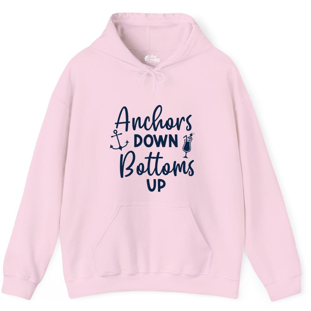 Anchors Down Bottoms Up Shirt - Funny Cruise Drinking Nautical Tee (Hoodie) in Light Pink - Anchors Down Bottoms Up Nautical Drinking Cruise Party Shirt
