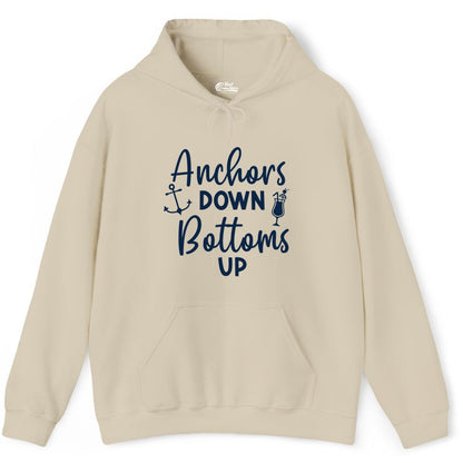 Anchors Down Bottoms Up Shirt - Funny Cruise Drinking Nautical Tee (Hoodie) in Sand - Anchors Down Bottoms Up Nautical Drinking Cruise Party Shirt