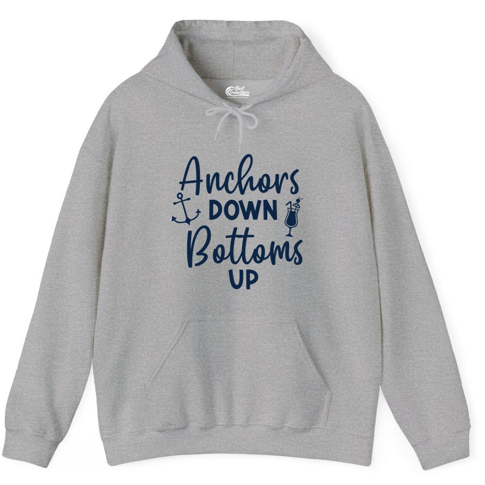 Anchors Down Bottoms Up Shirt - Funny Cruise Drinking Nautical Tee (Hoodie) in Sport Grey - Anchors Down Bottoms Up Nautical Drinking Cruise Party Shirt