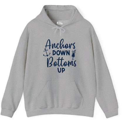 Anchors Down Bottoms Up Shirt - Funny Cruise Drinking Nautical Tee (Hoodie) in Sport Grey - Anchors Down Bottoms Up Nautical Drinking Cruise Party Shirt