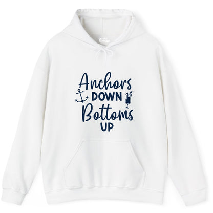 Anchors Down Bottoms Up Shirt - Funny Cruise Drinking Nautical Tee (Hoodie) in White - Anchors Down Bottoms Up Nautical Drinking Cruise Party Shirt