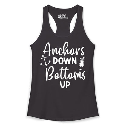 Anchors Down Bottoms Up Shirt - Funny Cruise Drinking Nautical Tee (Ladies Tank) in Black - Anchors Down Bottoms Up Nautical Drinking Cruise Party Shirt