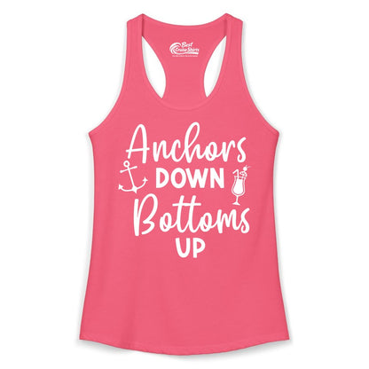 Anchors Down Bottoms Up Shirt - Funny Cruise Drinking Nautical Tee (Ladies Tank) in Hot Pink - Anchors Down Bottoms Up Nautical Drinking Cruise Party Shirt