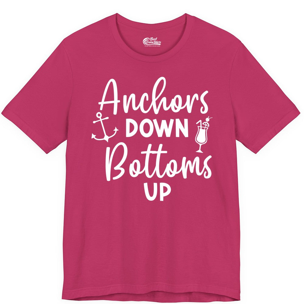 Anchors Down Bottoms Up Shirt - Funny Cruise Drinking Nautical Tee (Premium Tee) in Berry - Anchors Down Bottoms Up Nautical Drinking Cruise Party Shirt