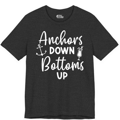 Anchors Down Bottoms Up Shirt - Funny Cruise Drinking Nautical Tee (Premium Tee) in Dark Grey Heather - Anchors Down Bottoms Up Nautical Drinking Cruise Party Shirt