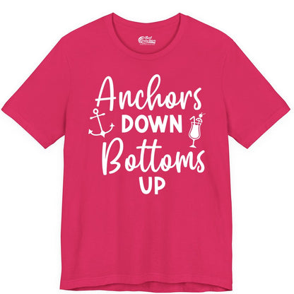 Anchors Down Bottoms Up Shirt - Funny Cruise Drinking Nautical Tee (Premium Tee) in Fuchsia - Anchors Down Bottoms Up Nautical Drinking Cruise Party Shirt