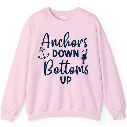 Anchors Down Bottoms Up Shirt - Funny Cruise Drinking Nautical Tee (Sweatshirt) in Light Pink - Anchors Down Bottoms Up Nautical Drinking Cruise Party Shirt