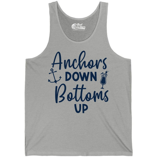 Anchors Down Bottoms Up Shirt - Funny Cruise Drinking Nautical Tee (Tank Top) in Athletic Heather - Anchors Down Bottoms Up Nautical Drinking Cruise Party Shirt