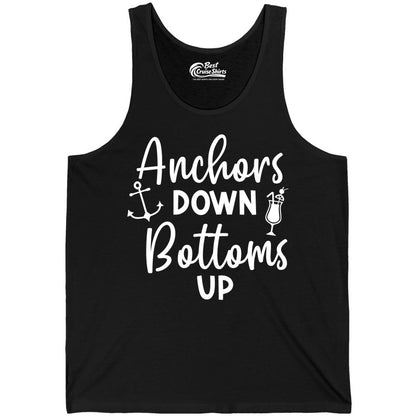 Anchors Down Bottoms Up Shirt - Funny Cruise Drinking Nautical Tee (Tank Top) in Black - Anchors Down Bottoms Up Nautical Drinking Cruise Party Shirt
