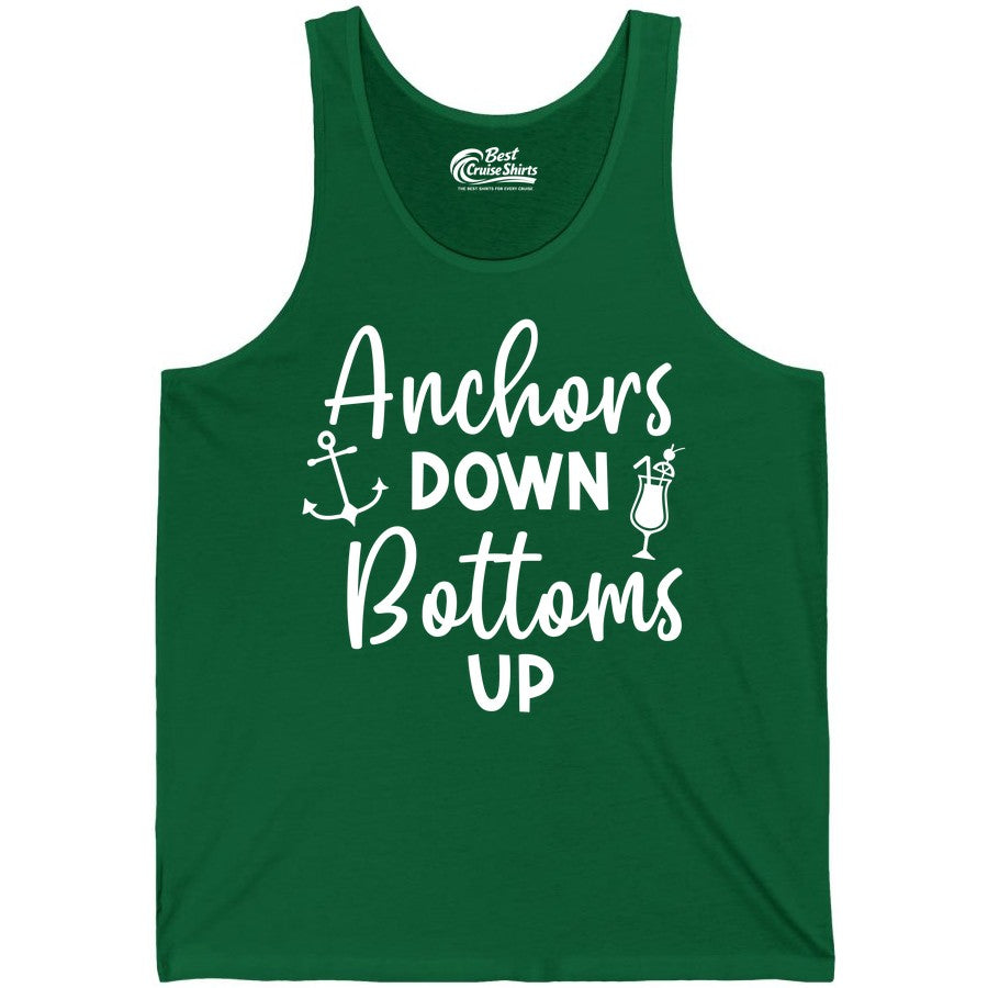 Anchors Down Bottoms Up Shirt - Funny Cruise Drinking Nautical Tee (Tank Top) in Kelly - Anchors Down Bottoms Up Nautical Drinking Cruise Party Shirt