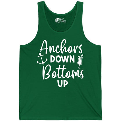 Anchors Down Bottoms Up Shirt - Funny Cruise Drinking Nautical Tee (Tank Top) in Kelly - Anchors Down Bottoms Up Nautical Drinking Cruise Party Shirt