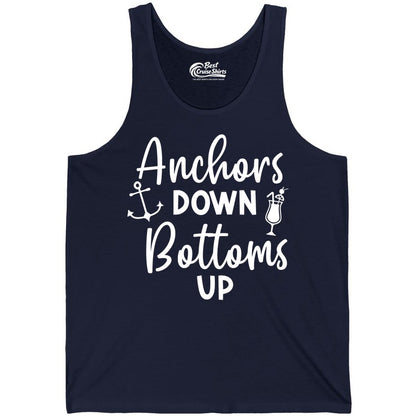 Anchors Down Bottoms Up Shirt - Funny Cruise Drinking Nautical Tee (Tank Top) in Navy - Anchors Down Bottoms Up Nautical Drinking Cruise Party Shirt