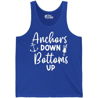 Anchors Down Bottoms Up Shirt - Funny Cruise Drinking Nautical Tee (Tank Top) in True Royal - Anchors Down Bottoms Up Nautical Drinking Cruise Party Shirt