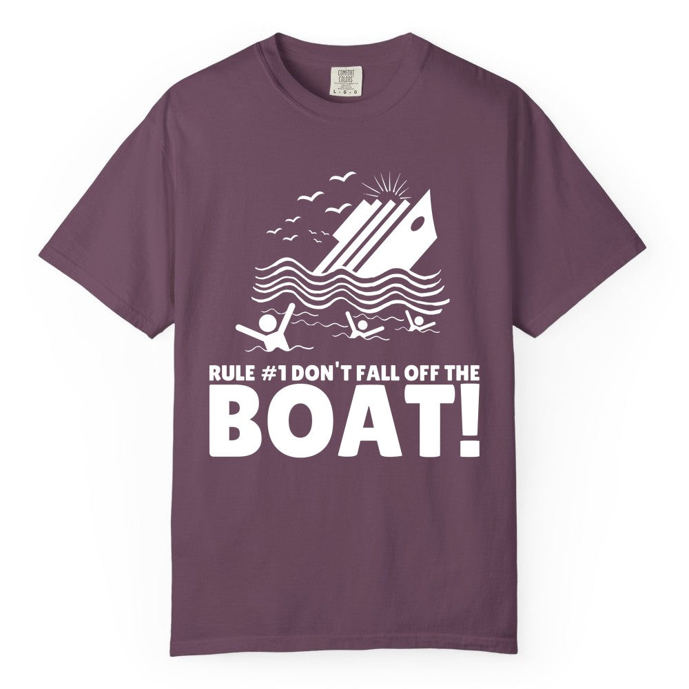 Funny Cruise Shirt - Humorous Sinking Ship Nautical Joke Tee (Comfort Color) in Berry - Funny Cruise Ship Safety Warning Sinking Boat Cartoon Shirt