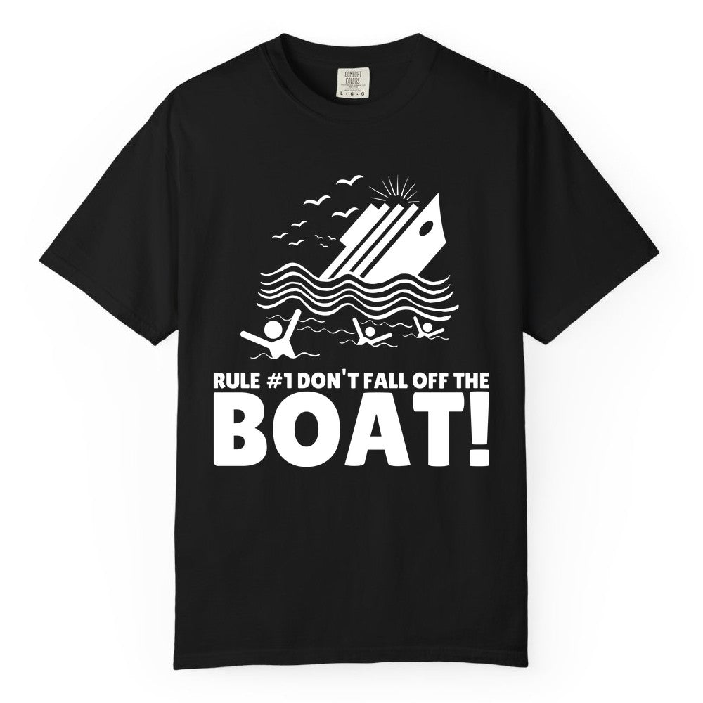 Funny Cruise Shirt - Humorous Sinking Ship Nautical Joke Tee (Comfort Color) in Black - Funny Cruise Ship Safety Warning Sinking Boat Cartoon Shirt