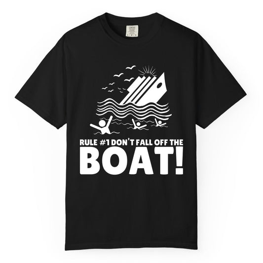 Funny Cruise Shirt - Humorous Sinking Ship Nautical Joke Tee (Comfort Color) in Black - Funny Cruise Ship Safety Warning Sinking Boat Cartoon Shirt